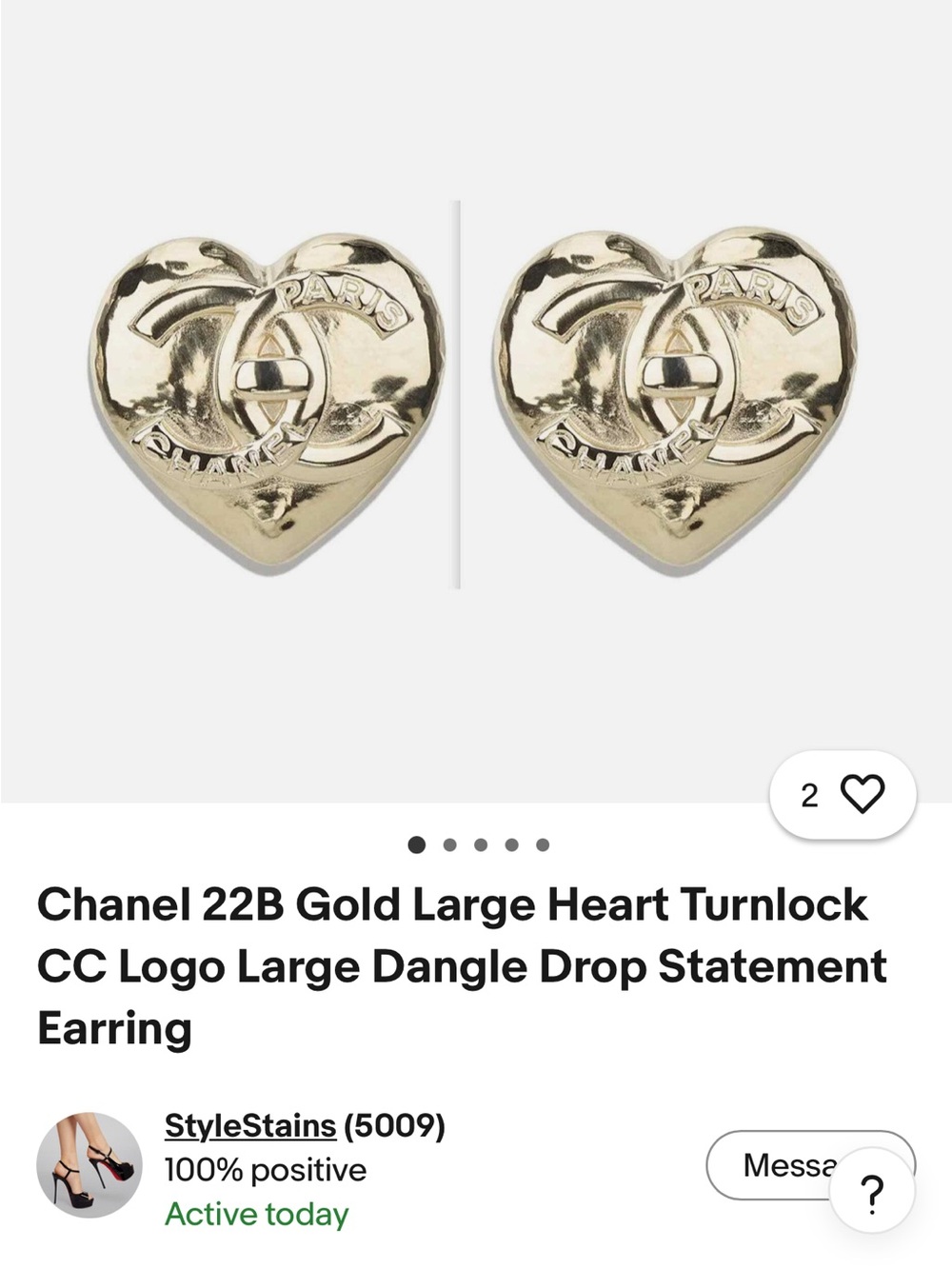 Chanel 22B Gold Large Heart Turnlock CC Logo
Large size - Picture 6 of 6